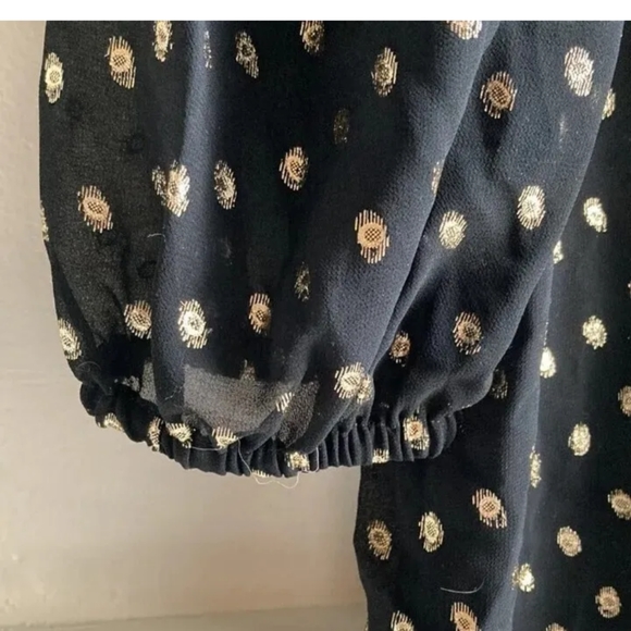 NANETTE LEPORE  BLOUSE Women's Size Small BLACK WITH GOLD METALLIC Polka Dots - Picture 4 of 6